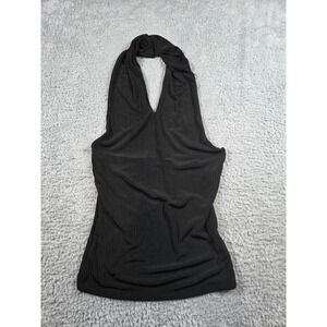 Backless Black Ribbed Halter Top‎ Deep V Neck Open Back Minimalist Sleeveless S